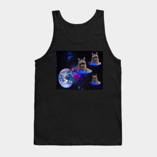 Alien UFO Funny Raccoon Tank Top